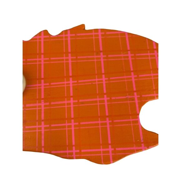 Fish Wall Art Wood Handmade 3D Eye Striped Pink Orange Kitschy Fishing Decor - Picture 3 of 8